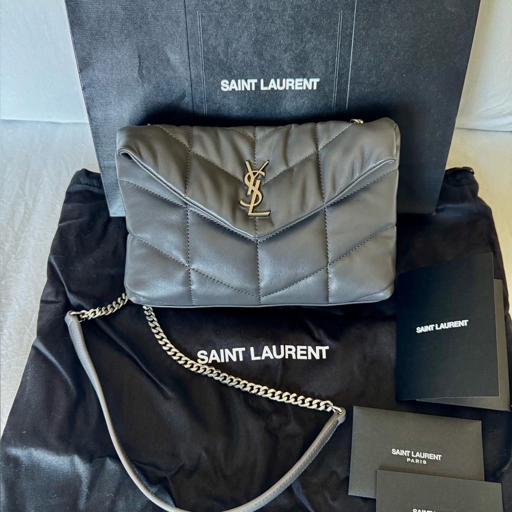 Saint Laurent Storm Grey mini puffer Leather Bag